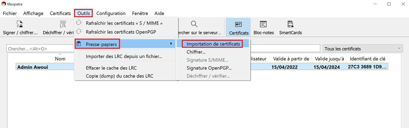 Illustration 12 — Comment chiffrer et déchiffrer des messages avec le logiciel Kleopatra